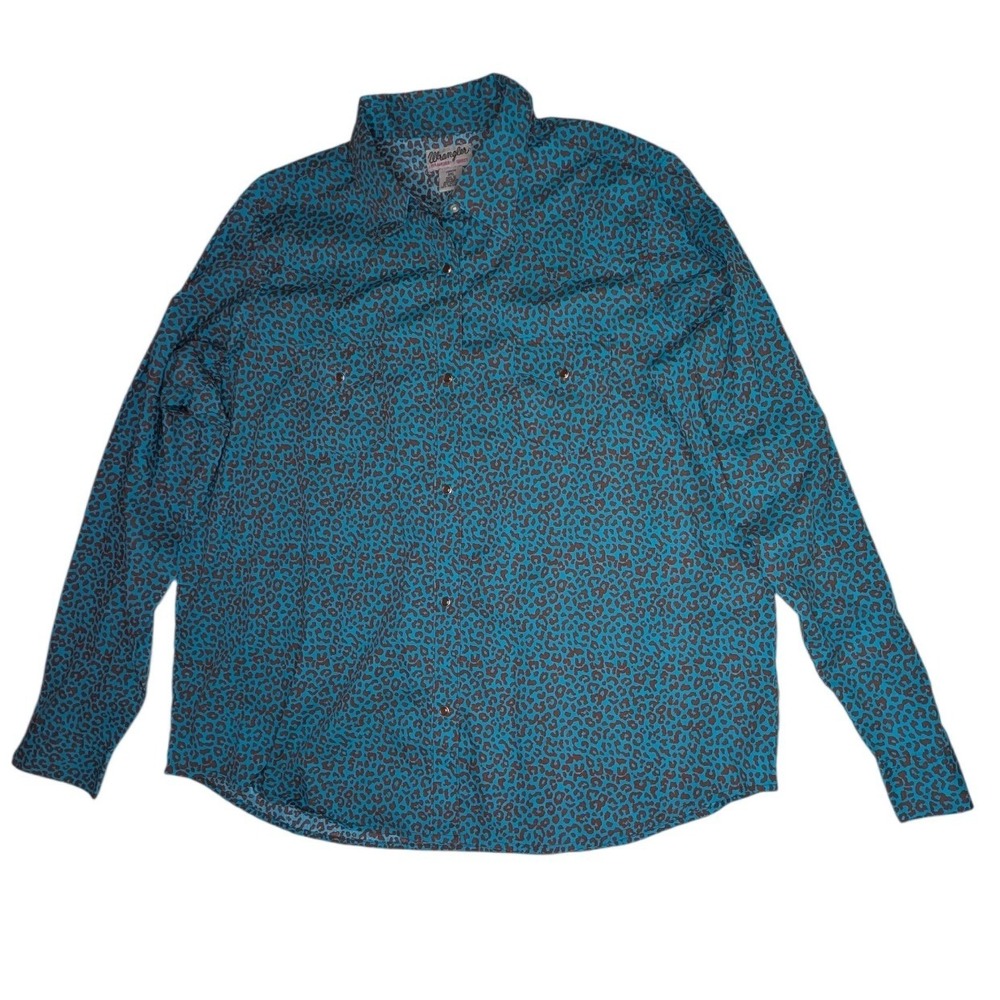 Wrangler Rancher Shirt Womens 3XL Teal Leopard Print Western Pearl Snap LWRS719